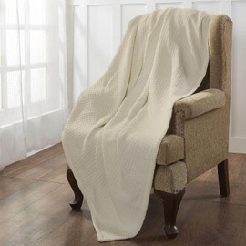 100% Eucalyptus Tencel Waffle Weave Blanket Throw Size 50" x 60" - Lightweight Washed Soft Breathable Blanket for All Season - Perfect Blanket Layer for Couch Bed Sofa-Elegant Home Decoration-Ivory