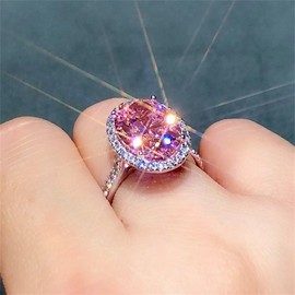 925 Sterling Silver Shiny Full Diamond Ring 18K Gold Cocktail Rings Oval Pink Cubic Zirconia Promise Rings CZ Diamond Multi Row Ring Eternity Engagement Wedding Band Ring for Women Z.60 (US Code 8)