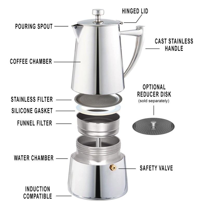 Cuisinox Roma 4-cup Stainless Steel Stovetop Moka Espresso Maker