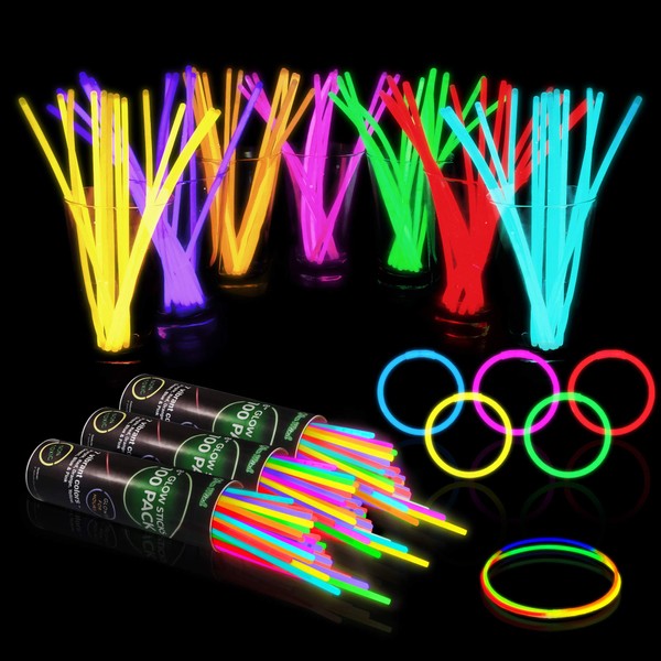 300 Glow Sticks Bulk Party Supplies - Halloween Glow in The Dark Fun Party Pack with 8" Glowsticks and Connectors for Bracelets and Necklaces for Kids and Adults