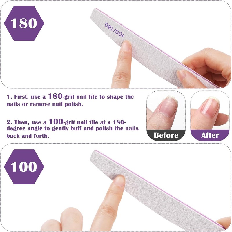 GeeRic 14 Piezas Limas de Bloque de Uñas Lavables, Doble