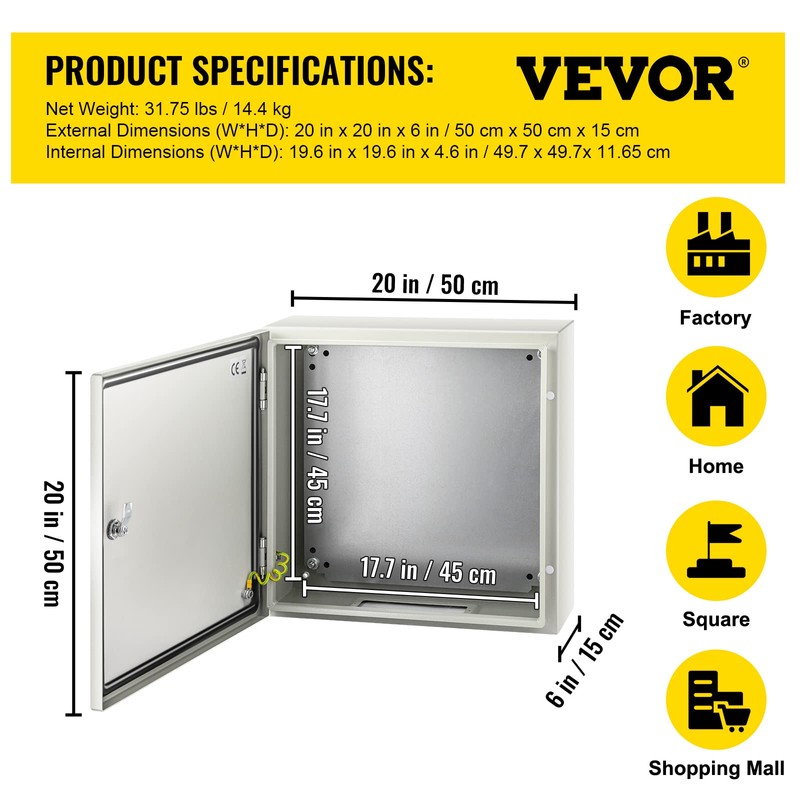 VEVOR NEMA Steel Enclosure, 20 x 20 x 6'' NEMA