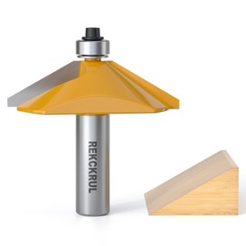 REKCKRUL 60 Degree Chamfer Router Bit with Bearing, 1/2 Inch Shank, 9/16 Inch Cutting Length, Carbide Tipped Woodworking Router Bits for Precision Edge Trimming