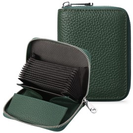 SENDEFN Women's Wallet with Zip and Many Compartments, Leather Wallet, RFID Protection, Card Holder with Many Compartments, Small and Short Format Wallet for Women, Ae-Dark Green, Stylish