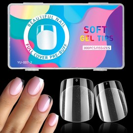 LuckForever Extra Short Square Press On Nail Full Cover Nail Tips Gel Nails Soft Gel Nail Tips 300pc Short Gel x Nails 12 Sizes Clear Nails xs Gel x Nail Tips for Home DIY Nail Salon Soft Gel Tips