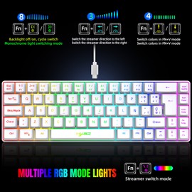 HXSJ V200 Wired K68 RGB Streamer Mini Gaming Keyboard 19-Key Conflict-Free Membrane Keyboard but Mechanical Feel for Game/Office Spanish Version