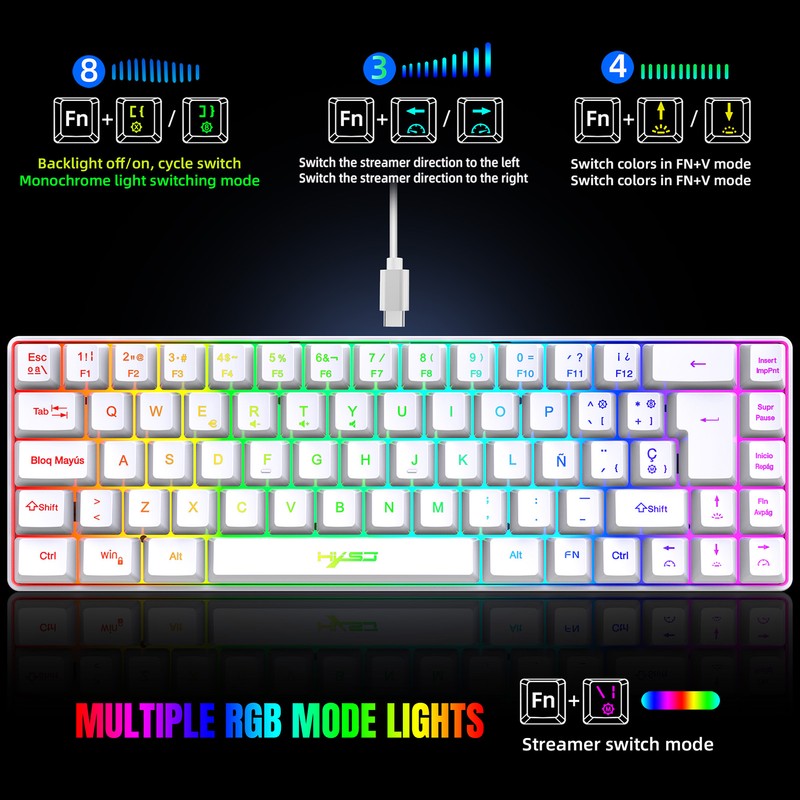 HXSJ V200 Wired K68 RGB Streamer Mini Gaming Keyboard 19-Key