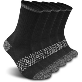 DEARMY Hiking Socks for Women/Men with Cushioned Moisture Wicking Sport Athletic Running Cotton Crew Socks-(5Pairs) (Large, 5 x Black)