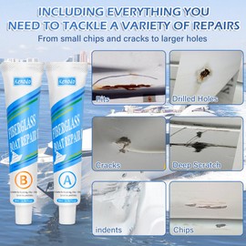 Marine Fiberglass Repair Kit for Boats, Gel Coat Kepair kit for Boats, Epoxy Filler for Repairs Cracks, Scratches, Debris, Holes, Gaps, Suitable for Fiberglass, Acrylic, Porcelain 100g-1.76oz