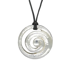 Handmade Pewter New Zealand Maori Spiral Pendant on Waxed Cord - Pewter, Tin