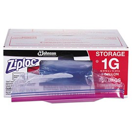 Ziploc 682257 Double Zipper Bags, Plastic, 1gal, 1.75mil, Clear w/Write-On Panel, 250/Box