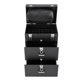 3-Tier Rolling Makeup Train Case with 2 Drawer,Lockable Makeup Trolley Case,Multi-functional Makeup Traveling Trolley,Black