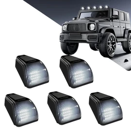 5Pcs No Drill Car Cab Lights, Solar Powered Waterproof Wireless Rooftop Cab Clearance Light for Truck Cab Led Lights Vibration Sensor Roof Lights for Universal Car (white)