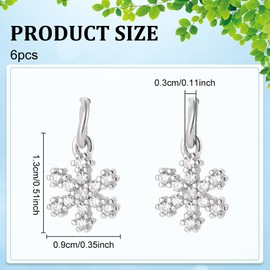 WADORN 6Pcs Cubic Zirconia Snowflake Charm, 925 Sterling Silver Rhinestone Snowflake Pendant with Hole Sparkling Fashion Jewelry Dangle Gift for DIY Earrings Bracelets Necklaces Birthday Christmas