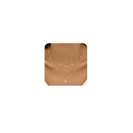 Celekeynor Elegant Gold Layered Necklaces for Women, 14K Gold Plated Faux Pearl Necklace Set, Dainty Pearl Choker & Pendant, Trendy Pearl Accessories for Women, Luxury Gift Jewelry