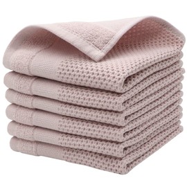 Mia'sDream Natural Cotton Tidy Dish Cloths Rags Waffle Weave Kitchen Towels, Soft and Absorbent Hand Towel Washcloths, 12inchx12inch 6 Pack (Pink, 12inch x 12inch)