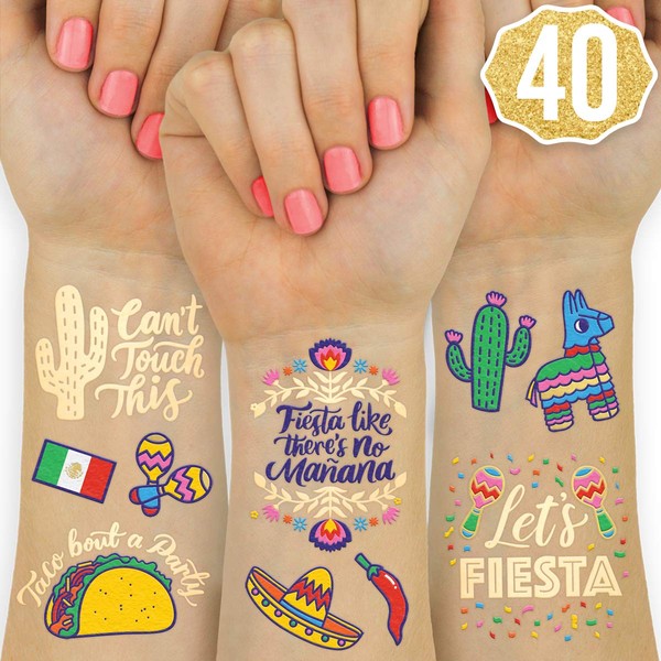 xo, Fetti Fiesta Party Supplies Metallic Tattoos - 40 styles | Cinco De Mayo Decorations, Final Fiesta Bachelorette + Mexican Decor