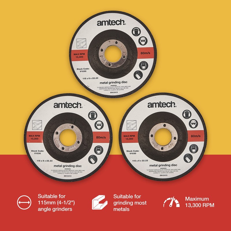 Amtech V1030 3 Piece 115mm (4.5") metal grinding disc set