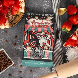 Bones Coffee Company Bones Coffee Company Strawberry Cheesecake Flavored Coffee Beans, Ground Bean Coffee Medium Roast Low Acid, Strawberry Cheesecake Flavor (12 oz)