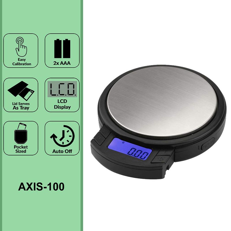 American Weigh Scales AXIS-100 Digital Pocket Scales, Stainless Steel, Backlit