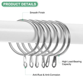 M METERXITY 40-Pack Silver Curtain Rings with Eyelet, Rustproof Metal Rings for Curtain Rods, 1 Inch Interior Diameter Drapery Rings for Hanging Drapes/Hats/Towels