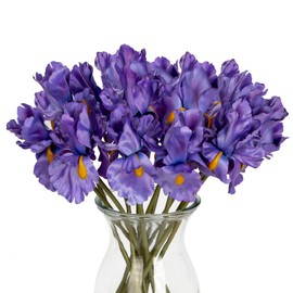 Hollyone Iris Artificial Flowers 15Pcs Faux Iris Purple Flowers 14.2" Real Touch Fake Flowers Picks Bouquets for Wedding Bridal Home Arrangements Office Table Centerpieces Decor