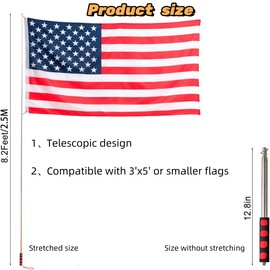 8.2FT（2.5M）Telescopic Handheld Flag Poles with Clips， Portable Camping Flag Pole Extendable Tour Guide Stainless Steel Banner Flag Pole Pointer for Festival Flags ，Teaching Pointer Stick (Red)