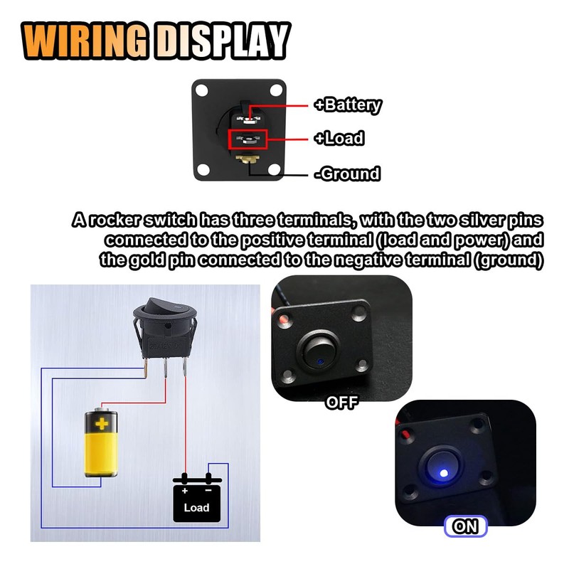 1 Gang Rocker Toggle Switch Panel, DC 12V 20A Waterproof
