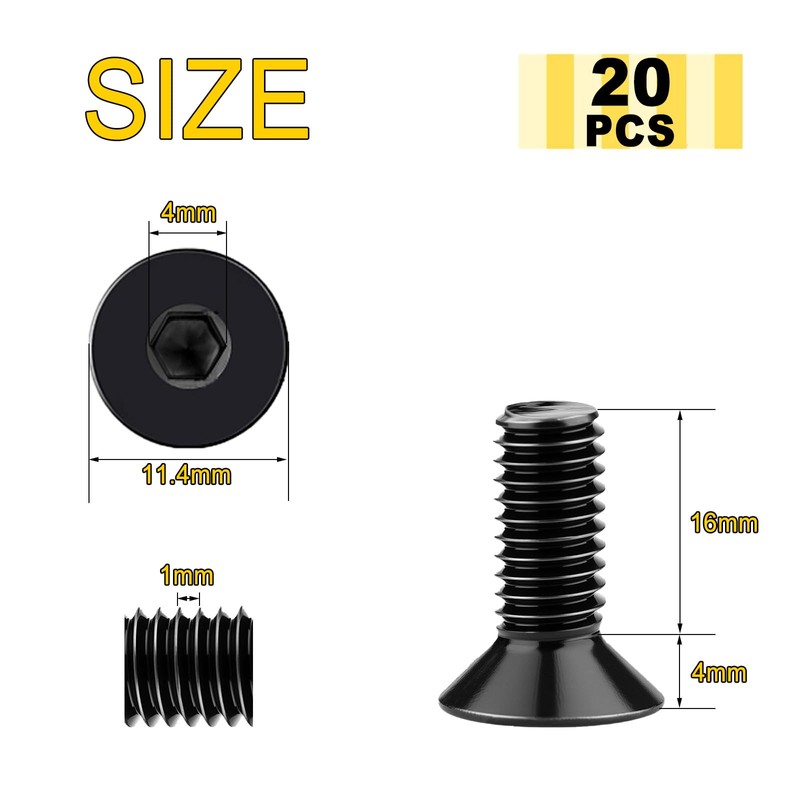 Wavanta 20Pcs M6 Bolts, M6 X 20mm Black Countersunk Bolts