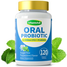 Vitarevive Oral Probiotics Prebiotic for Women & Men, Gum Restore & Dry Mouth Lozenges Products - Bad Breath Treatment for Adults & Mouth & Gut Health, 120 Tablets