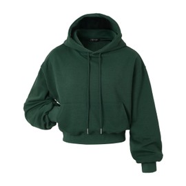 GIVON Women's Green Cropped Hoodie Pullover Drop Shoulder Lightweight Loose Casual Crop Hoodies / DCF279-GREEN-S