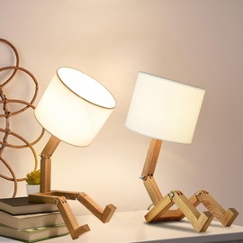 MUMENG Robot Cute Desk Lamp Set of 2, Wooden Bedside Table Lamp Unique Fun Robot Lamp Quirky Cool Lamp for Home, Kids Room, Living Room, Coffee Shop, Adjustable Lamp Body