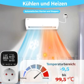 Thermostat Digital Temperature Controller VA Display Plug in Thermostat Socket Frost Guard Greenhouse for Greenhouse, Terrarium, Fridge Incubator Terrarium 230 V, LCD Screen