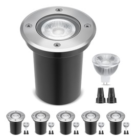Gardencoin Low Voltage Landscape LED Well Lights, 12V in Ground Lights Outdoor IP67 Waterproof, 4.3 inch Wired Landscape Up Lighting, Included Replaceable 5W 2700K MR16 Bulb Dimmable, 6 Pack