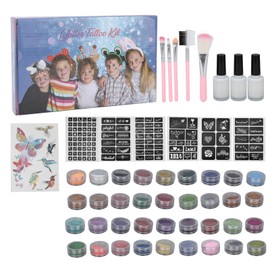 36 Colors Temporary Tattoo Glitter Powder Set Kid Face Body Glitter Powder Sticker Brush Stencil Kit