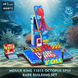 Mould King Octopus Spin Ride Building Blocks Set, Creative Amusement Park Model Kit That Run, City Building Engineering Toy with Motor, Collectible Gift for Kids, Boys(1668 Pcs)