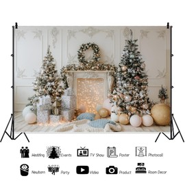 Christmas Photo Background, Christmas Background for Photography, Christmas Scene with White Fireplace, Winter Christmas Photo Background Xmas Tree Vinyl 10 x 6.5 ft