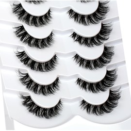 Pooplunch False Eyelashes Clear-Band Natural Cat Eye Look Clusters Extensions Wispy Short Fluffy Fake Eyelashes Flare Wispies Faux Mink Lashs Strips 7 Pairs Pack