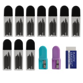 2B Compass Leads Set with Eraser and Compass Sharpener - High-Quality Replacement Leads for Compass with 2 mm Diameter, Graphite Leads for Precise Drawings, for Mathematical Drawing Creation, Pack of