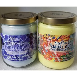 Smoke Odor Exterminator 13oz Jar Candle, Blue Serenity 2 Pack. Includes Blue Serenity & Eufloria.