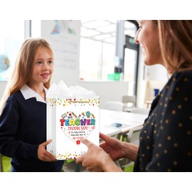 WaaHome Teacher Appreciation Gift Bag for Women - End of Year Graduation Teacher Gift Bag for Daycare Elementary Teachers from Students - 11.5'' Large Thank You Teacher Wrapping Paper Bag
