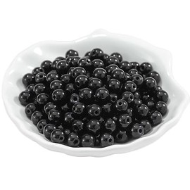 Guoxin 200Pcs Glass Pearl Beads Faux Pearls Round Czech Tiny Satin Luster Spacer Loose Beads Bulk with Holes Handcrafted for DIY Bracelets Jewelry Making Crafts Supplies (10MM, Black)