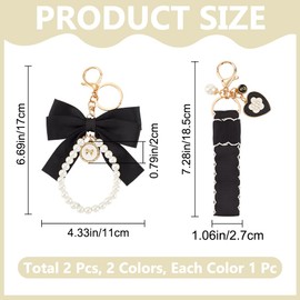 CRASPIRE Bowknot Pearl Keychain Black Women with Wristlet Bracelet Lobster Clasp Cute Bag Charm Keyring Stainless Steel Hoop for Purse Bag Car Handbags Tote Bag Backpack Pendant Bow Accessories