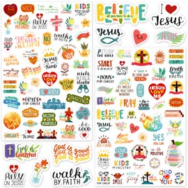 LINAYE 24 Sheets Christian Jesus Stickers for Kids Adults, Waterproof Adhesive Inspirational Jesus Faith Religious Stickers Bulk for Boys Girls, Cute Bible Verse Stickers for Kids