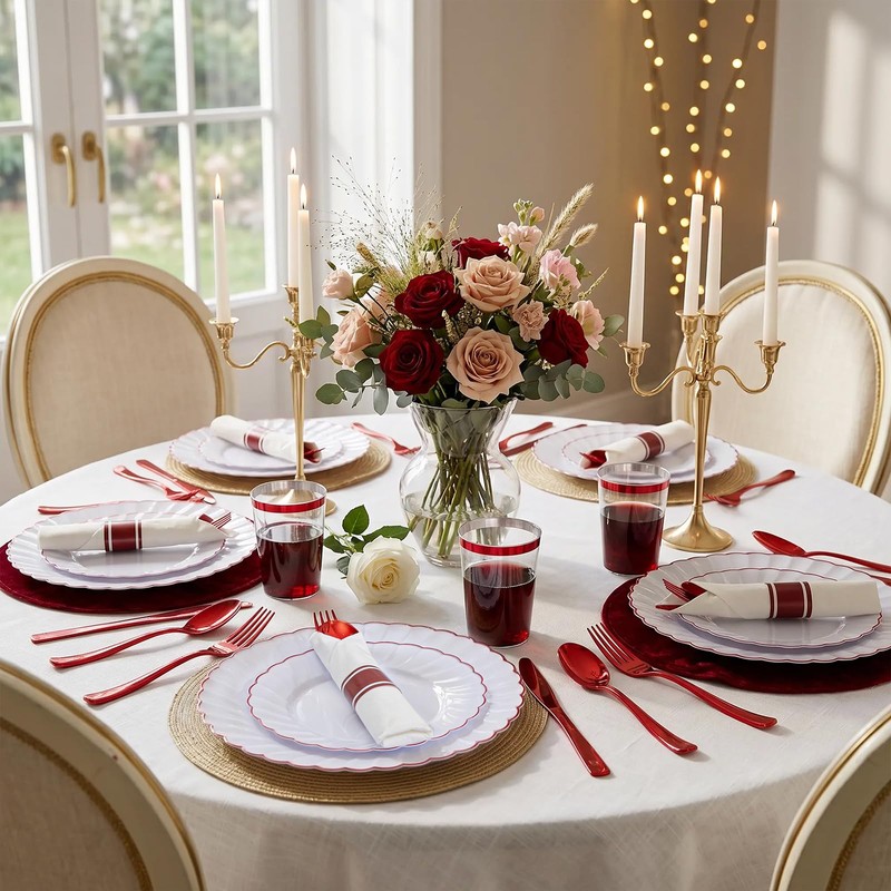 YOUBET 350PCS White Scalloped Plastic Plates for Weddings
