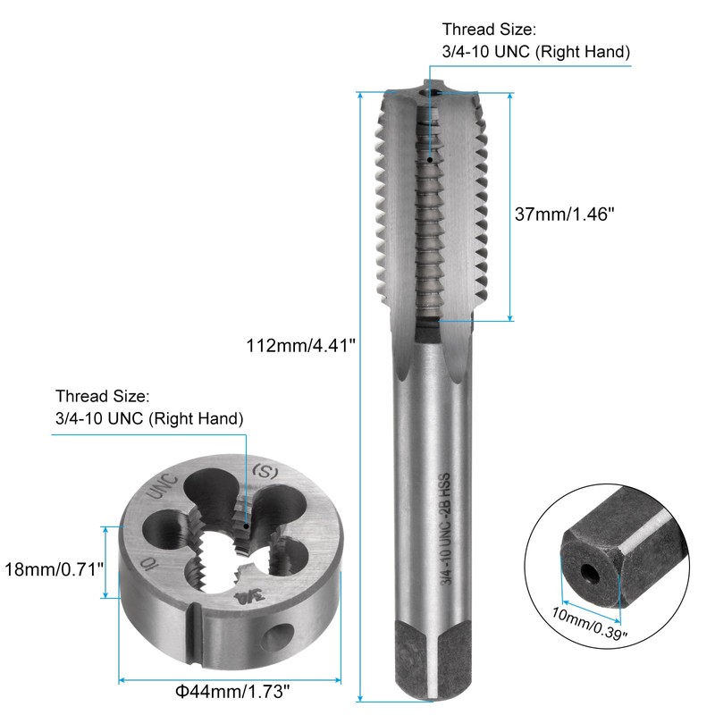 sourcing map 2pcs Tap and Die Set, Metric 3/4-10 UNC