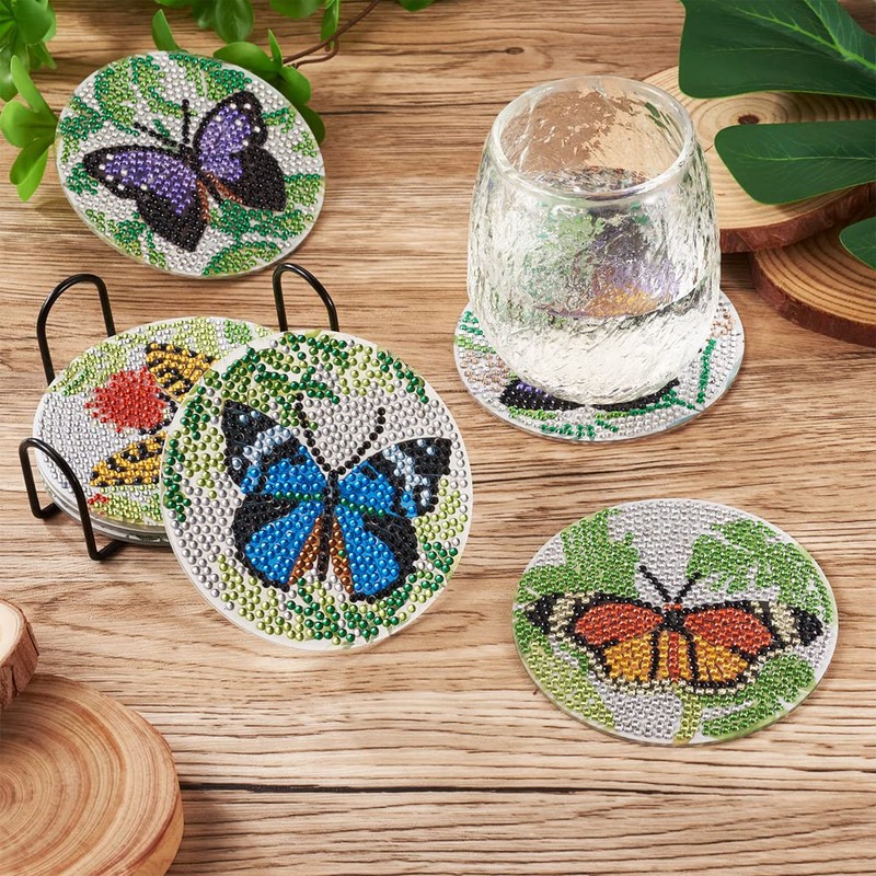 Cheriswelry 8pcs 5D DIY Diamond Painting Kits with Coaster Holder