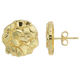 14k Gold Round Rough Textured Cookie Nugget Stud Earrings For Men/Women Unisex (S(8mm))