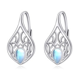 Moonstone / Turquoise Earrings for Women 925 Sterling Silver Leverback Stud Earrings Moonstone Drop Earrings Jewellery Gift for Girls, Sterling Silver, Moonstone