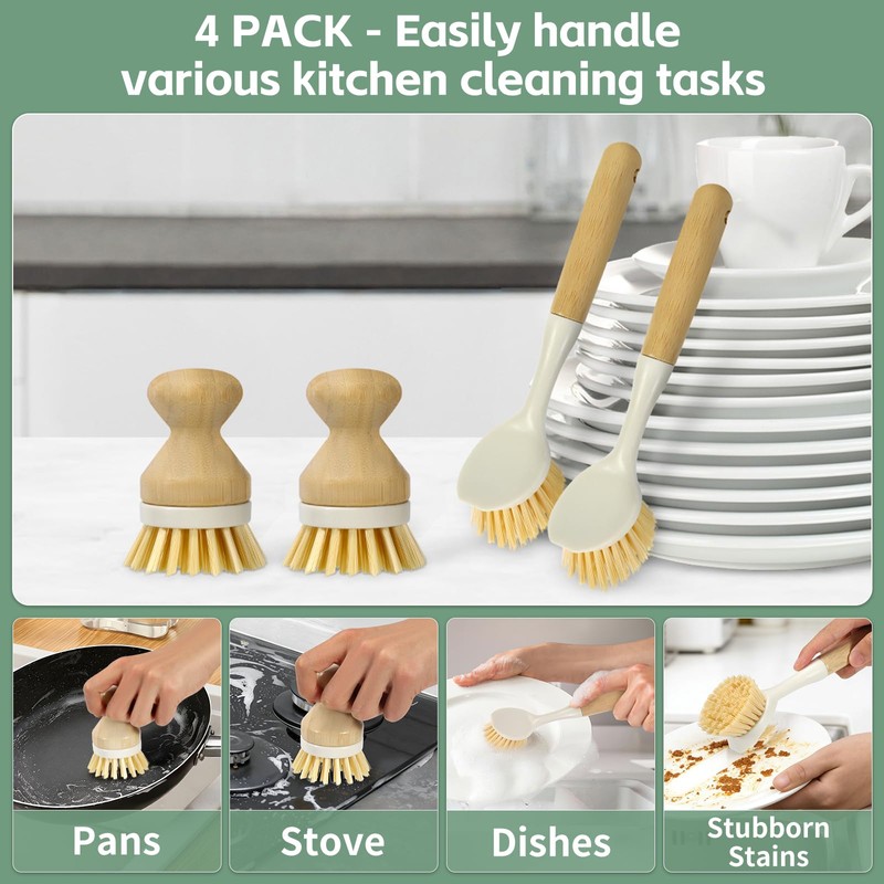 ÖkoStamm 4 PCS Kitchen Dish Scrub Brush Set - Dish
